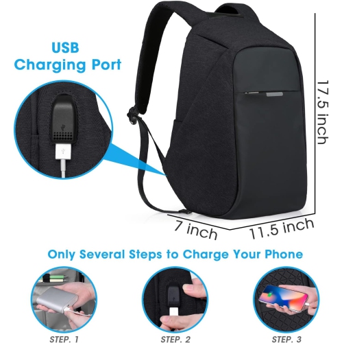 Anti Theft Backpack - 15.6 Inch Laptop Travel Backpack with Hidden Zipper and USB Charging Port - Waterproof Business Computer Bag for Men & Women