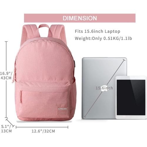Lightweight Casual Laptop Backpack with USB Charging Port for Men and Women School Bookbag for College(Pink)