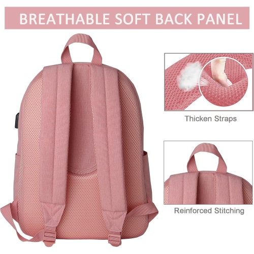Lightweight Casual Laptop Backpack with USB Charging Port for Men and Women School Bookbag for College(Pink)