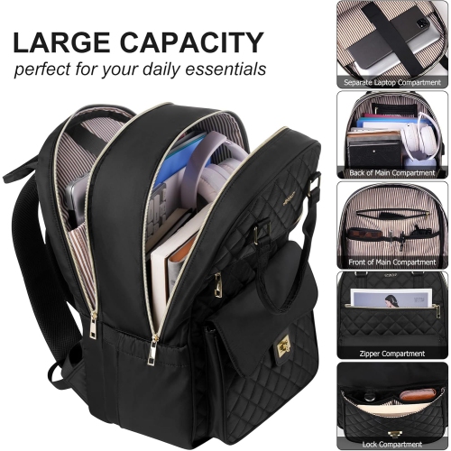 Backpack for Women,Laptop Bag for Travel Work College Teacher,School Backpack for Teen Girls Student,Sac a Dos Femme Voyage,Ladies Gifts,Black