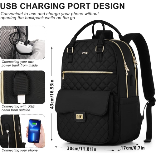 Backpack for Women,Laptop Bag for Travel Work College Teacher,School Backpack for Teen Girls Student,Sac a Dos Femme Voyage,Ladies Gifts,Black