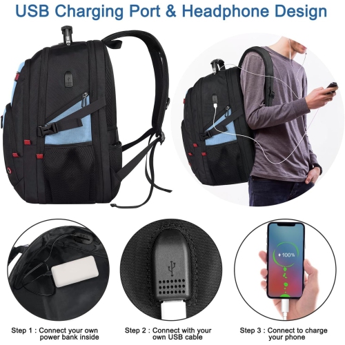 Big Backpack for Travel, 52L Large Anti-Theft Computer Backpack for Women Men, Heavy Duty Laptop Bag 17.3 Inch with USB Port, College Business Work