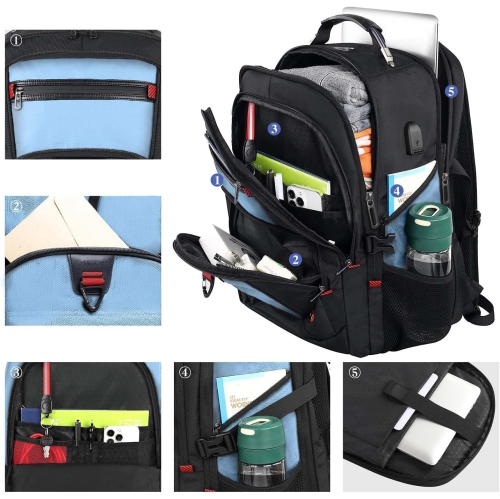 Big Backpack for Travel, 52L Large Anti-Theft Computer Backpack for Women Men, Heavy Duty Laptop Bag 17.3 Inch with USB Port, College Business Work