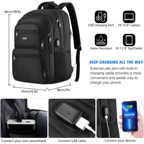 Laptop Backpack,School Backpack Large Bookbag with USB for High School College Students Office Business,Waterproof