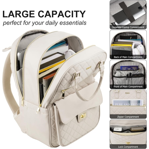 Backpack for Women,Laptop Bag for Travel Work College Teacher,School Backpack for Teen Girls Student,Sac a Dos Femme Voyage,Ladies Gifts,Beige