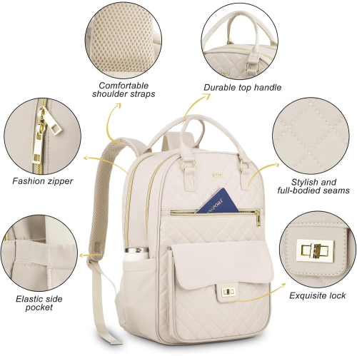 Backpack for Women,Laptop Bag for Travel Work College Teacher,School Backpack for Teen Girls Student,Sac a Dos Femme Voyage,Ladies Gifts,Beige
