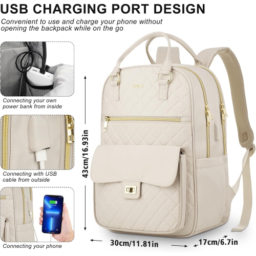 Backpack for Women,Laptop Bag for Travel Work College Teacher,School Backpack for Teen Girls Student,Sac a Dos Femme Voyage,Ladies Gifts,Beige