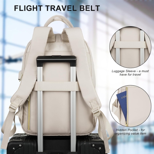 Backpack for Women,Laptop Bag for Travel Work College Teacher,School Backpack for Teen Girls Student,Sac a Dos Femme Voyage,Ladies Gifts,Beige