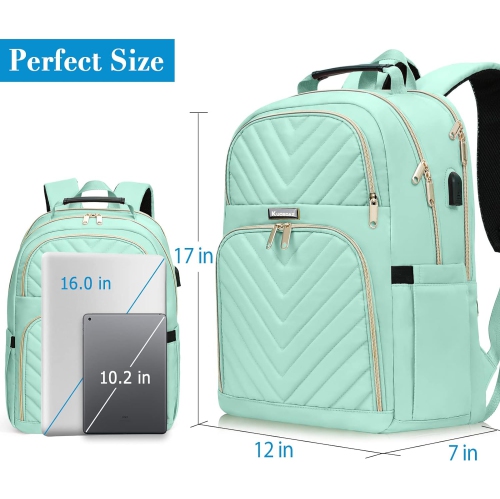 Travel Laptop Backpack for Women, School Backpack for Girls, 15.6 Inch Quilted Work Backpack Purse with USB Charging Port, Large Anti-theft Teacher