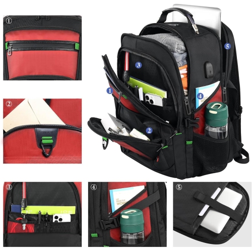 52L Extra Large Laptop Backpack, Travel Computer Bag with USB Port, TSA-Approved Business Rucksack for Men Women, Heavy Duty Backpack Fits 17.3 Inch
