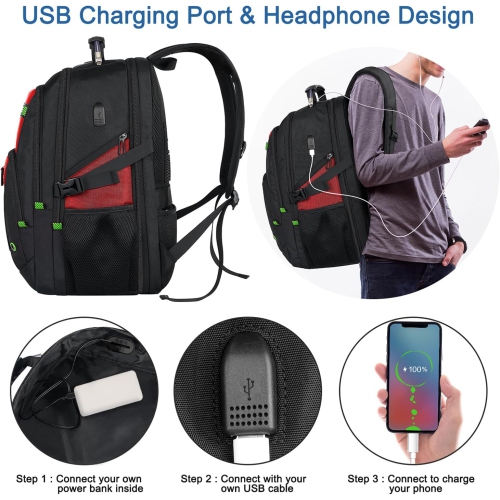 52L Extra Large Laptop Backpack, Travel Computer Bag with USB Port, TSA-Approved Business Rucksack for Men Women, Heavy Duty Backpack Fits 17.3 Inch