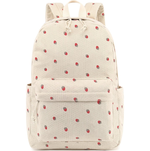 School Backpack Teen Girls Lightweight Bookbags Elementary Middle School College Back Pack Women Laptop Casual Daypacks, Strawberry Beige, Girls
