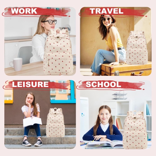 School Backpack Teen Girls Lightweight Bookbags Elementary Middle School College Back Pack Women Laptop Casual Daypacks, Strawberry Beige, Girls