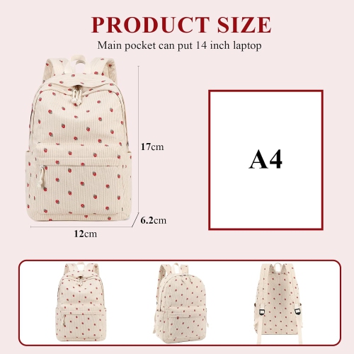 School Backpack Teen Girls Lightweight Bookbags Elementary Middle School College Back Pack Women Laptop Casual Daypacks, Strawberry Beige, Girls