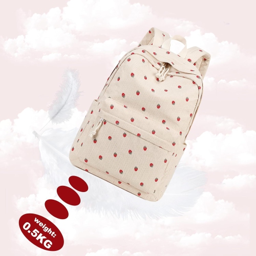 School Backpack Teen Girls Lightweight Bookbags Elementary Middle School College Back Pack Women Laptop Casual Daypacks, Strawberry Beige, Girls