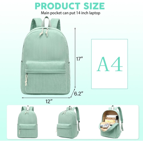 School Backpack Teen Girls Lightweight Bookbags Elementary Middle School College Back Pack Women Laptop Casual Daypacks, Light Green, School Backpack
