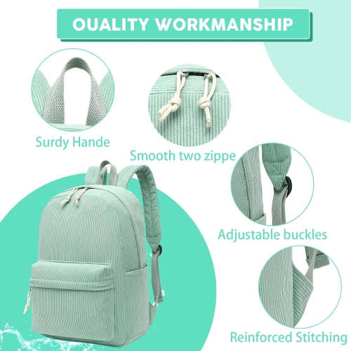 School Backpack Teen Girls Lightweight Bookbags Elementary Middle School College Back Pack Women Laptop Casual Daypacks, Light Green, School Backpack