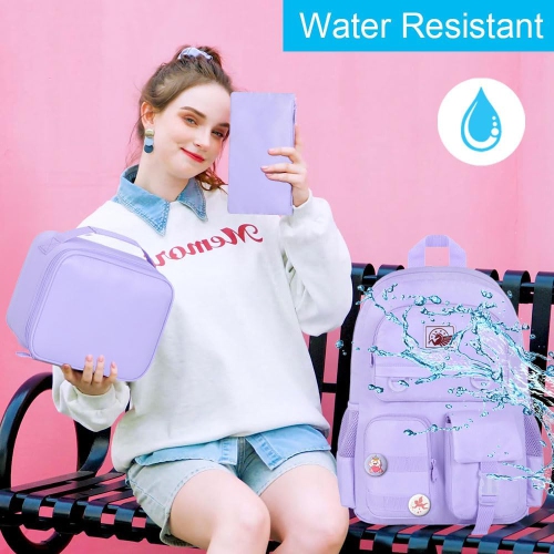 3PCS Laptop Backpack for Girls Women, 15.6 Cute Aesthetic Computer Water Resistant Anti Theft College School Bookbag with Lunch Box for Teens