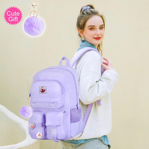 3PCS Laptop Backpack for Girls Women, 15.6 Cute Aesthetic Computer Water Resistant Anti Theft College School Bookbag with Lunch Box for Teens