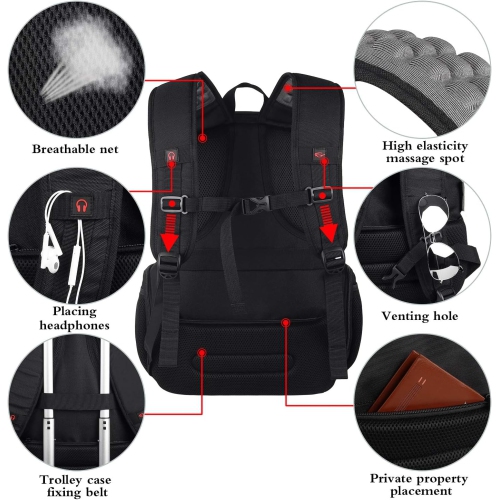 Laptop Backpack for Men, Large Travel Computer Backpack with USB Charging Port for Work Business Fits 17 Inch Notebook, Big College School Bookbag,