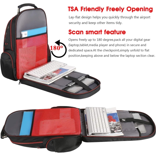 Laptop Backpack for Men, Large Travel Computer Backpack with USB Charging Port for Work Business Fits 17 Inch Notebook, Big College School Bookbag,