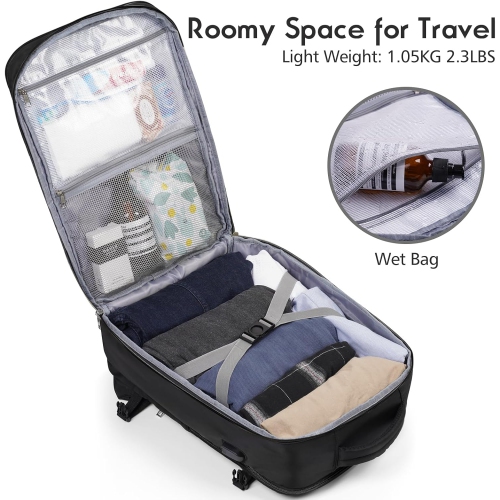 M Large Travel Backpack Women, Flight Approved Carry On Backpack, Water Resistant Anti-Theft Casual Daypack School Bag,17.3 inch,Black Zipper