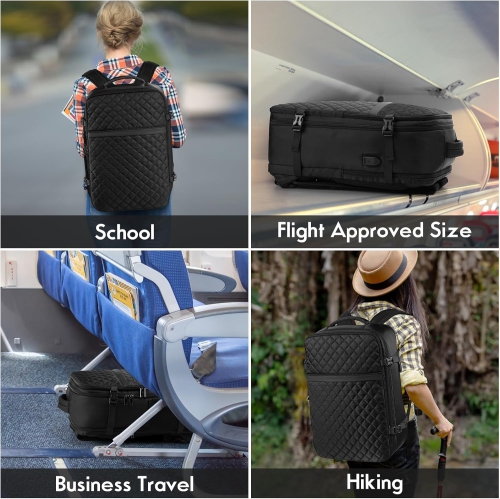 M Large Travel Backpack Women, Flight Approved Carry On Backpack, Water Resistant Anti-Theft Casual Daypack School Bag,17.3 inch,Black Zipper