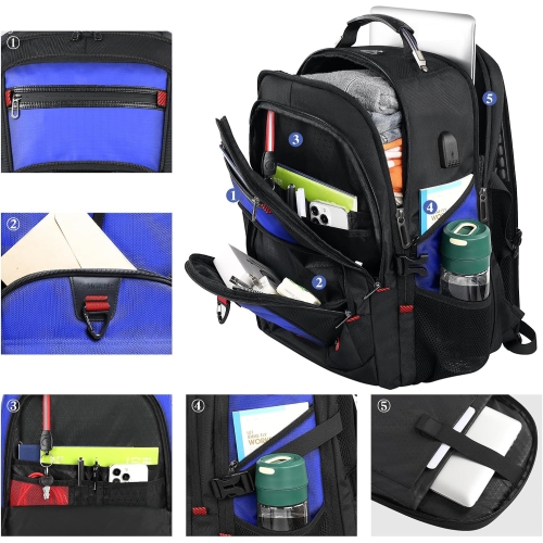Gaming Laptop Travel Backpack Fits 18.4-19 Laptops, Extra Large TSA Carry On Bag, College Business Work Mens Backpack, Blue