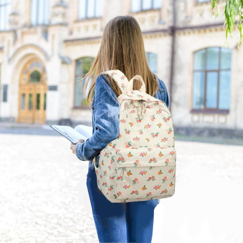 School Backpack Teen Girls Lightweight Bookbags Elementary Middle School College Back Pack Women Laptop Casual Daypacks, Flowers With Red Pink Yellow