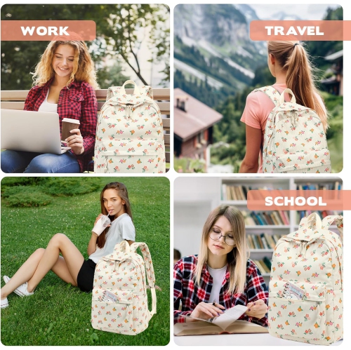 School Backpack Teen Girls Lightweight Bookbags Elementary Middle School College Back Pack Women Laptop Casual Daypacks, Flowers With Red Pink Yellow