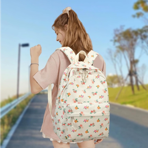 School Backpack Teen Girls Lightweight Bookbags Elementary Middle School College Back Pack Women Laptop Casual Daypacks, Flowers With Red Pink Yellow