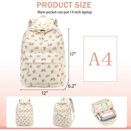 School Backpack Teen Girls Lightweight Bookbags Elementary Middle School College Back Pack Women Laptop Casual Daypacks, Flowers With Red Pink Yellow