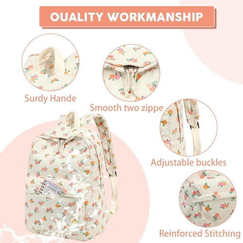 School Backpack Teen Girls Lightweight Bookbags Elementary Middle School College Back Pack Women Laptop Casual Daypacks, Flowers With Red Pink Yellow