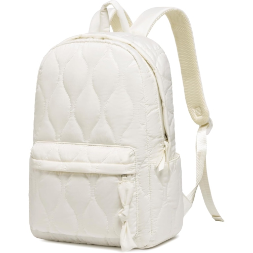 School Backpack Teen Girls Lightweight Bookbags Elementary Middle School College Back Pack Women Laptop Casual Daypacks, Beige Quilted, Large,
