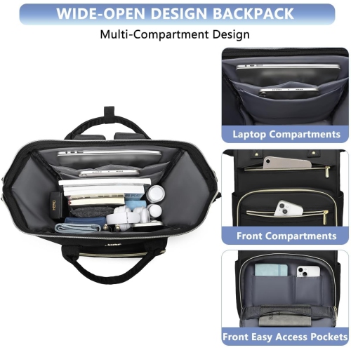 Women Laptop Backpack Teacher Bags: 17.3 Inch Nurse Computer Backpack with USB Port Work Bag Stylish Travel Daypack Bookbag Waterproof for Business