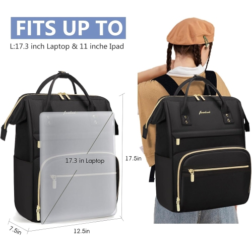 Women Laptop Backpack Teacher Bags: 17.3 Inch Nurse Computer Backpack with USB Port Work Bag Stylish Travel Daypack Bookbag Waterproof for Business
