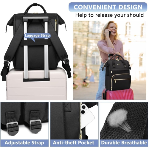 Women Laptop Backpack Teacher Bags: 17.3 Inch Nurse Computer Backpack with USB Port Work Bag Stylish Travel Daypack Bookbag Waterproof for Business