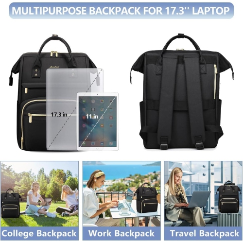 Women Laptop Backpack Teacher Bags: 17.3 Inch Nurse Computer Backpack with USB Port Work Bag Stylish Travel Daypack Bookbag Waterproof for Business