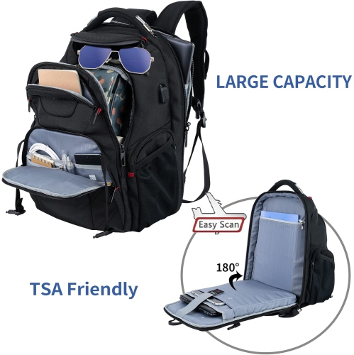 17.3'' Travel Laptop Backpack TSA Friendly, Water Resistant Anti Theft Extra Large Backpack with RFID Pockets College Backpacks with USB Port for Men