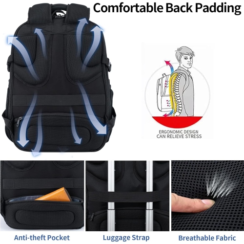 17.3'' Travel Laptop Backpack TSA Friendly, Water Resistant Anti Theft Extra Large Backpack with RFID Pockets College Backpacks with USB Port for Men