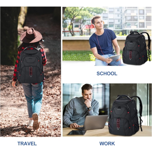 17.3'' Travel Laptop Backpack TSA Friendly, Water Resistant Anti Theft Extra Large Backpack with RFID Pockets College Backpacks with USB Port for Men