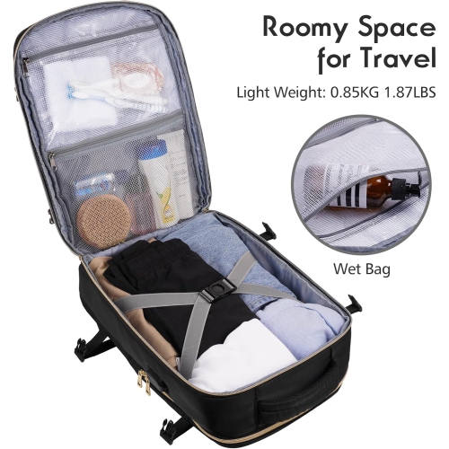 M Large Travel Backpack Women, Flight Approved Carry On Backpack, Water Resistant Anti-Theft Casual Daypack School Bag,18.4 inch,Small Black Sets