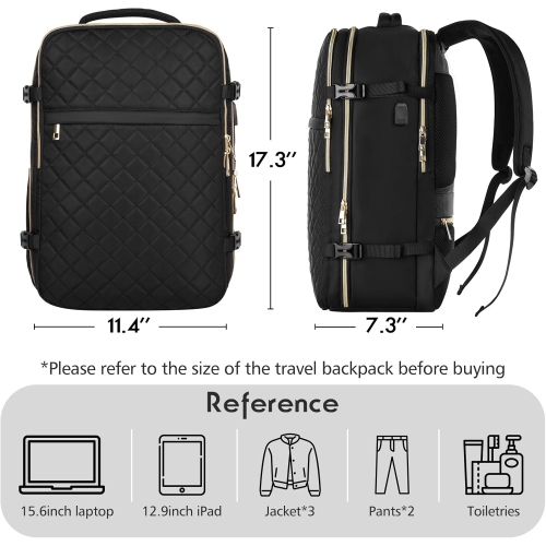 M Large Travel Backpack Women, Flight Approved Carry On Backpack, Water Resistant Anti-Theft Casual Daypack School Bag,18.4 inch,Small Black Sets