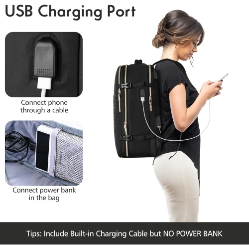 M Large Travel Backpack Women, Flight Approved Carry On Backpack, Water Resistant Anti-Theft Casual Daypack School Bag,18.4 inch,Small Black Sets