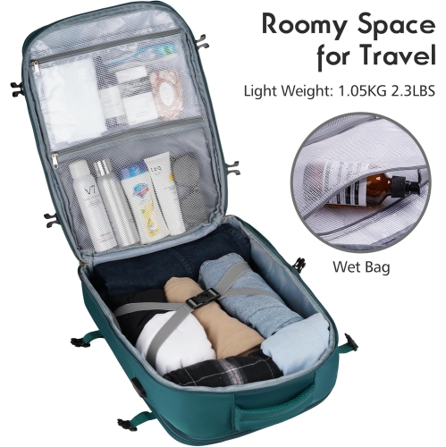 M Large Travel Backpack Women, Flight Approved Carry On Backpack, Water Resistant Anti-Theft Casual Daypack School Bag,17.3 inch,Peacock Blue