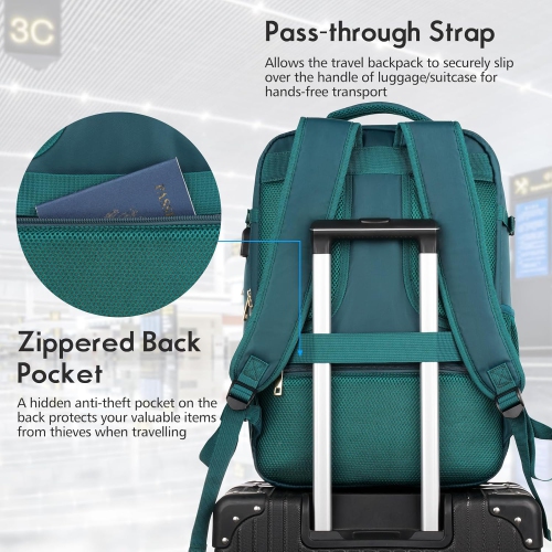 M Large Travel Backpack Women, Flight Approved Carry On Backpack, Water Resistant Anti-Theft Casual Daypack School Bag,17.3 inch,Peacock Blue