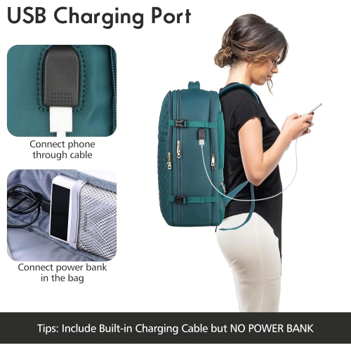 M Large Travel Backpack Women, Flight Approved Carry On Backpack, Water Resistant Anti-Theft Casual Daypack School Bag,17.3 inch,Peacock Blue