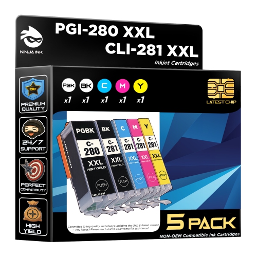 NINJA INK® Compatible with Canon 280 281 PGI-280XXL CLI-281XXL High Yield - Canon PIXMA TR7520 TR7620 TR8520 TR8620 TS6120 TS6220 TS6320 TS702 TS8120