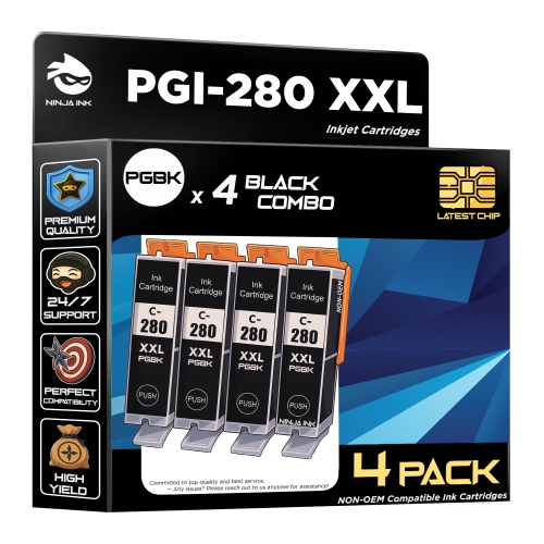 NINJA INK® Compatible with Canon 280 281 PGI-280XXL CLI-281XXL High Yield - Canon PIXMA TR7520 TR7620 TR8520 TR8620 TS6120 TS6220 TS6320 TS702 TS8120