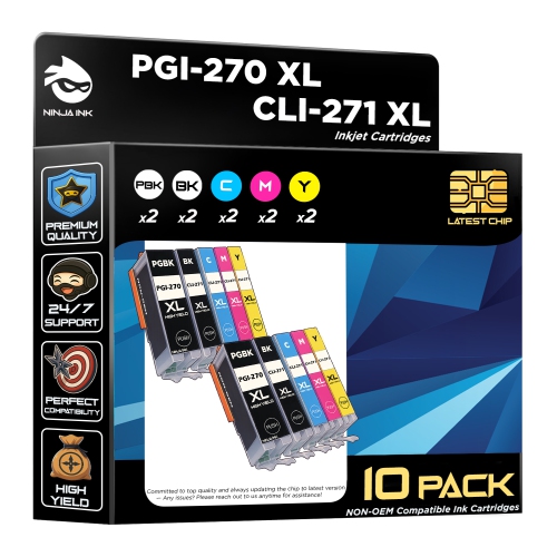 NINJA INK® Compatible with Canon PGI-270 CLI-271 PGI270 CLI271 PIXMA MG5700 MG5720 MG5721 MG5722 MG6820 MG6821PIXMA MG6822 MG7720 TS5000 PIXMA TS5020
